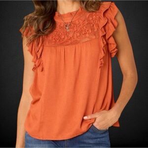 Democracy Woven Crepe Double Ruffle Cap-Sleeve Top - 865-281 XL